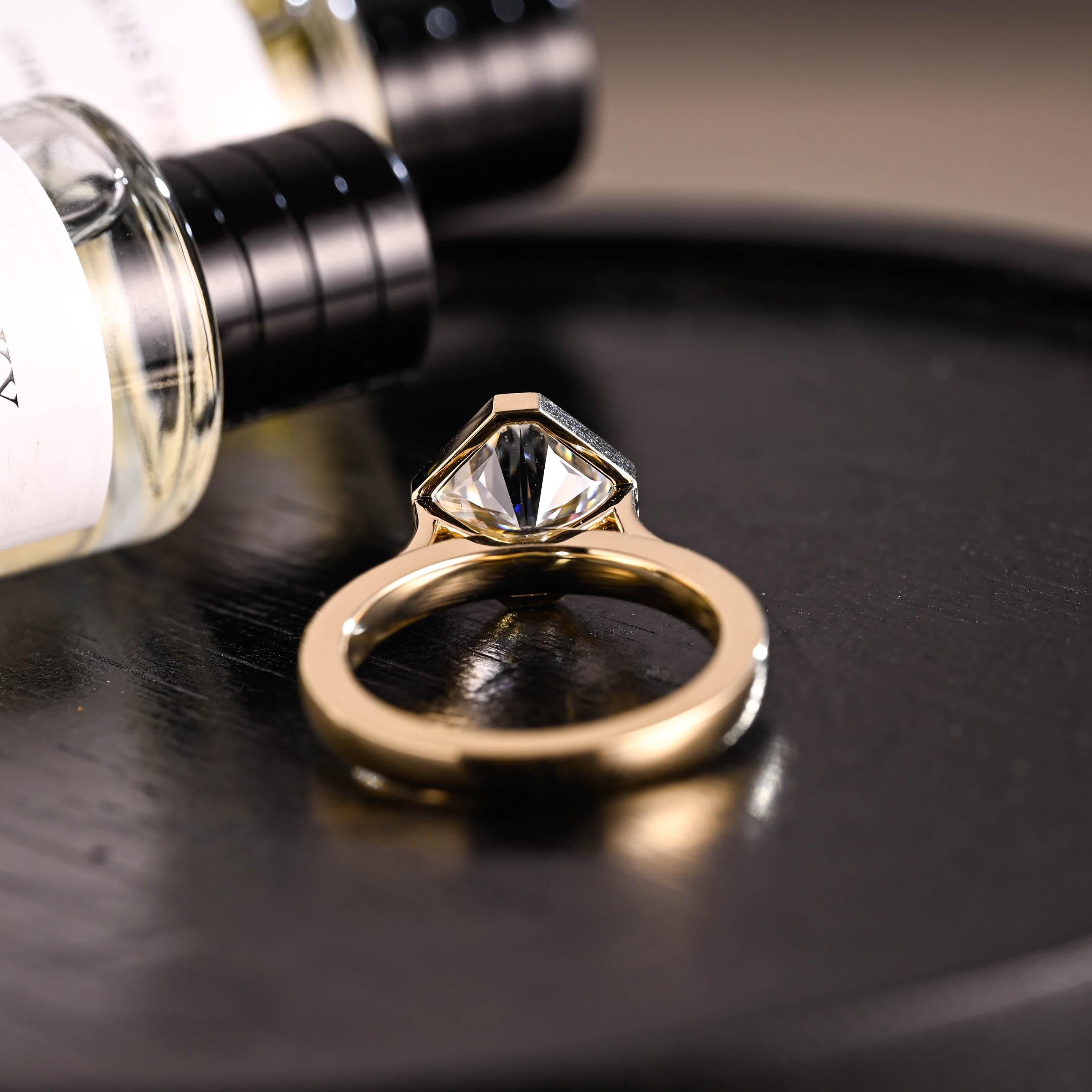 Solid Gold Cathedral Setting Solitaire Radiant Cut Moissanite Engagement Ring
