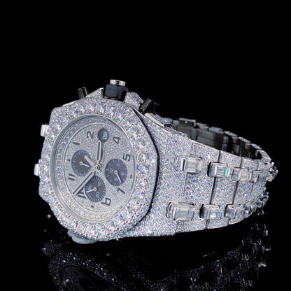 Luxury AP Silver Dial Watch with Three Time Function and Diamond Accents