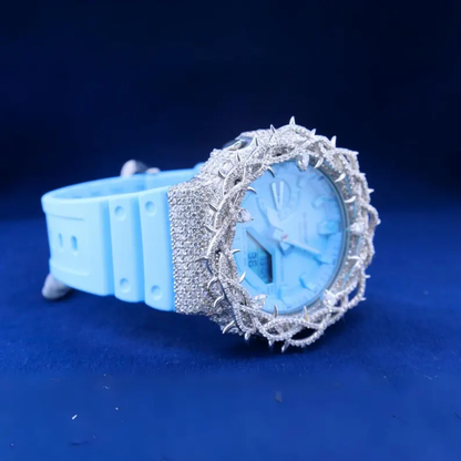 Luxury Custom Moissanite Blinged-Out G-Shock Watch with Full White Rose Flower Diamond Case