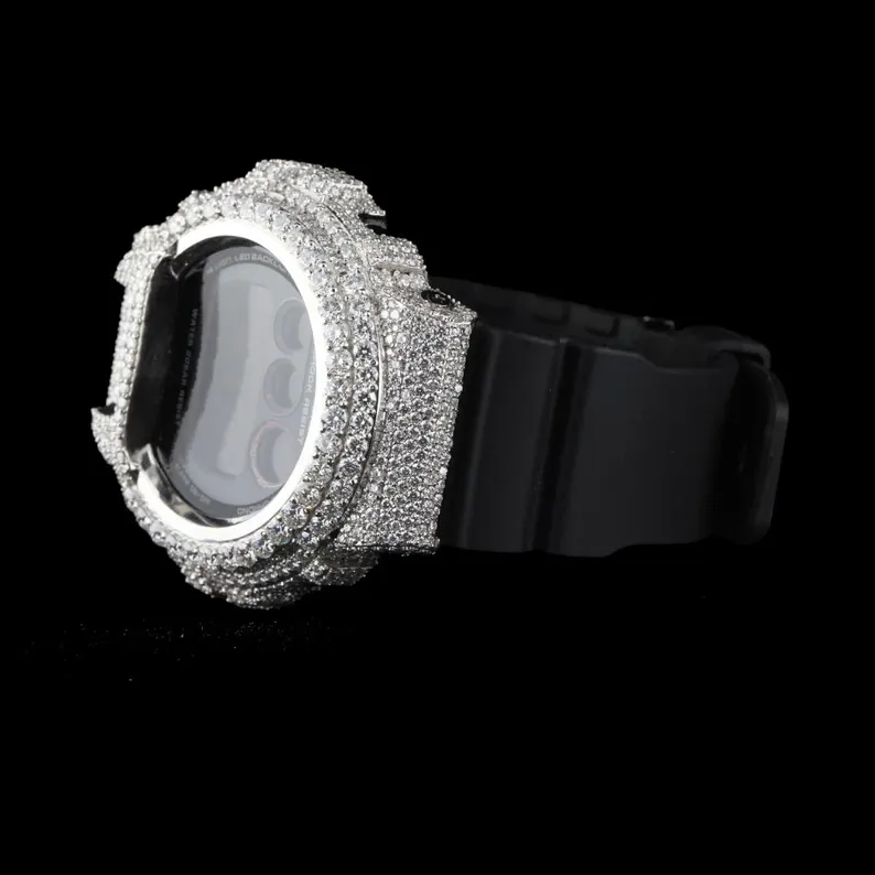 Custom iced-out G-Shock with full white case moissanite diamond watch.