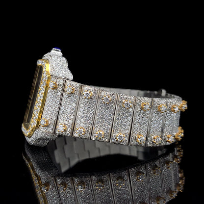 Luxury Cartier Gold Roman Dial Moissanite Diamond Watch