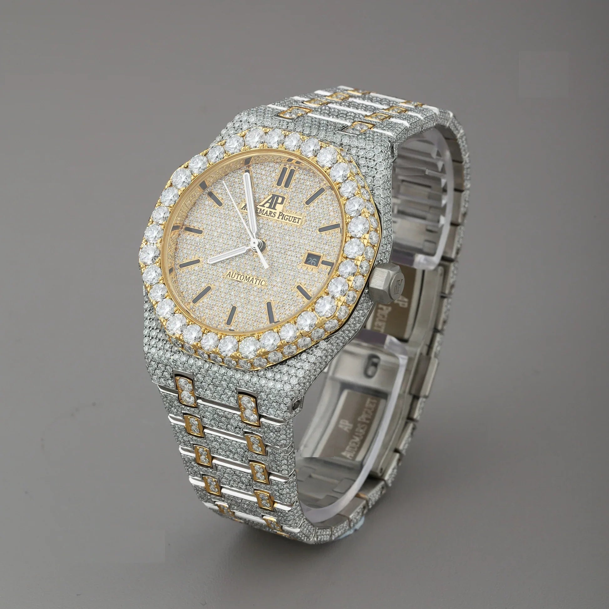 AP Gold Fully Iced-Out Moissanite Diamond Watch