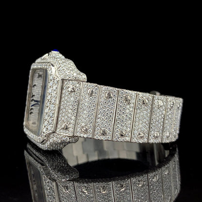 LUXURY CARTIER SILVER WITH ARABIC DIAL DIAMOND WATCH
