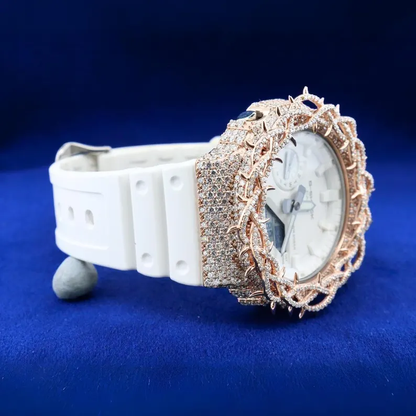 Iced-Out G-Shock with Rose White Thrones Moissanite Diamond Watch