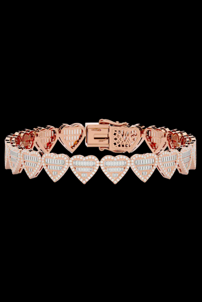 Luxurious Heart Shape Baguette Cut Moissanite VVS Diamond Women's Bracelet