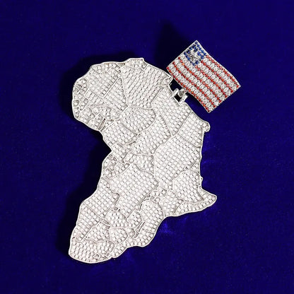 Moissanite VVS Sterling Silver Africa's Map Custom Flag Pendant
