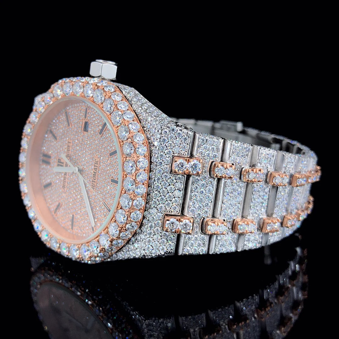 Luxury AP Rose White Quartz Movement Moissanite Diamond Watch