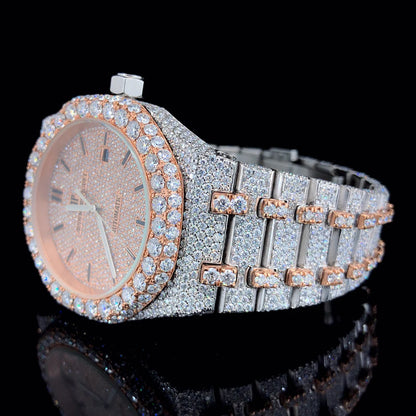 Luxury AP Rose White Quartz Movement Moissanite Diamond Watch
