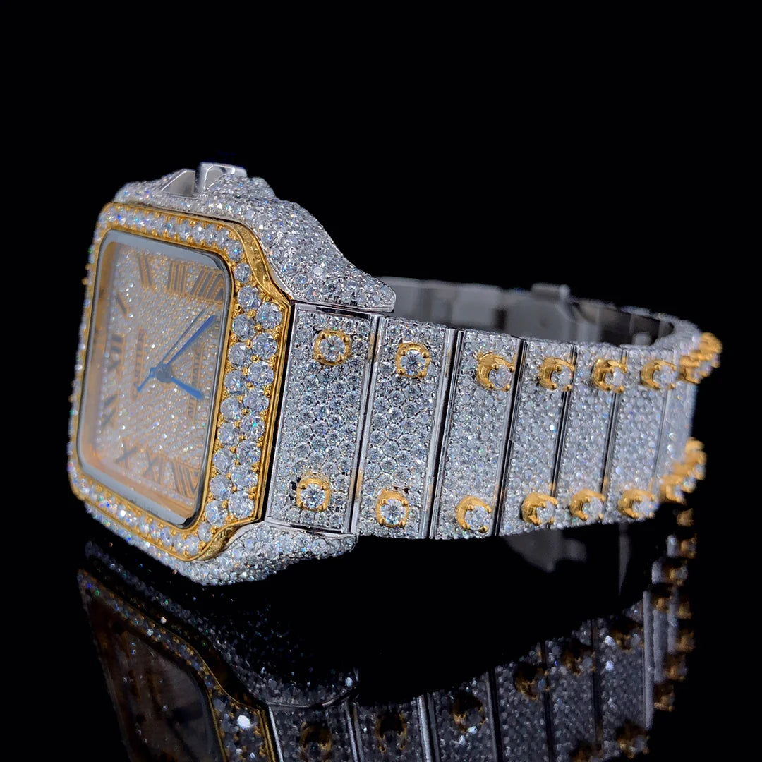 Luxury Cartier Two-Tone Gold Moissanite Diamond Watch