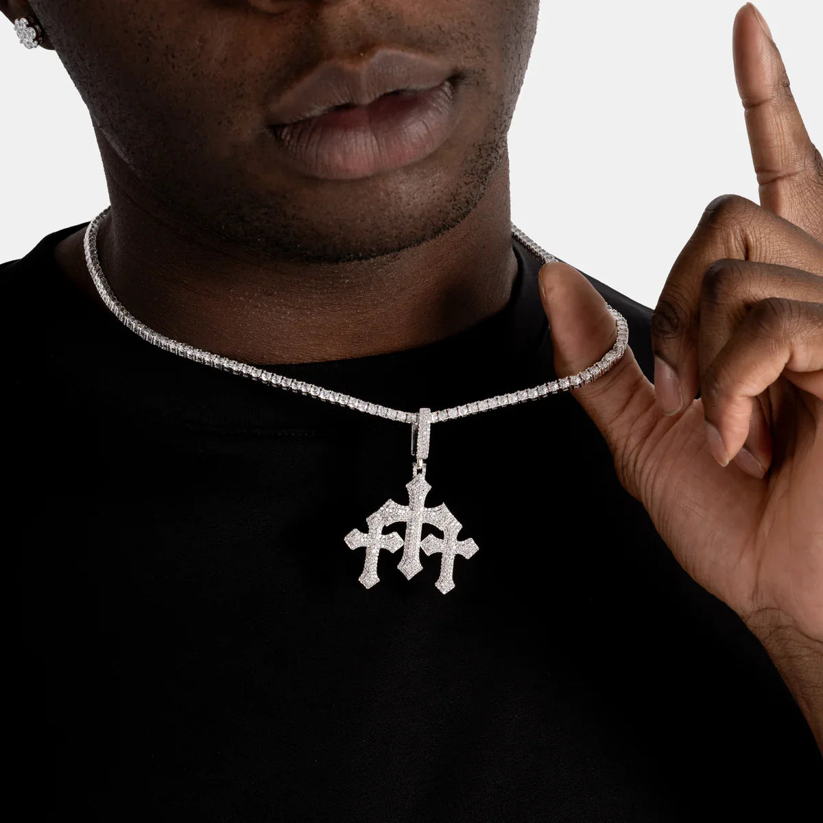 Moissanite VVS Sterling Silver Double Cross Design Pendant