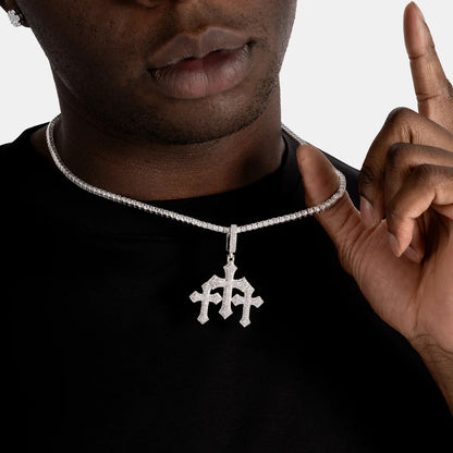 Moissanite VVS Sterling Silver Double Cross Design Pendant
