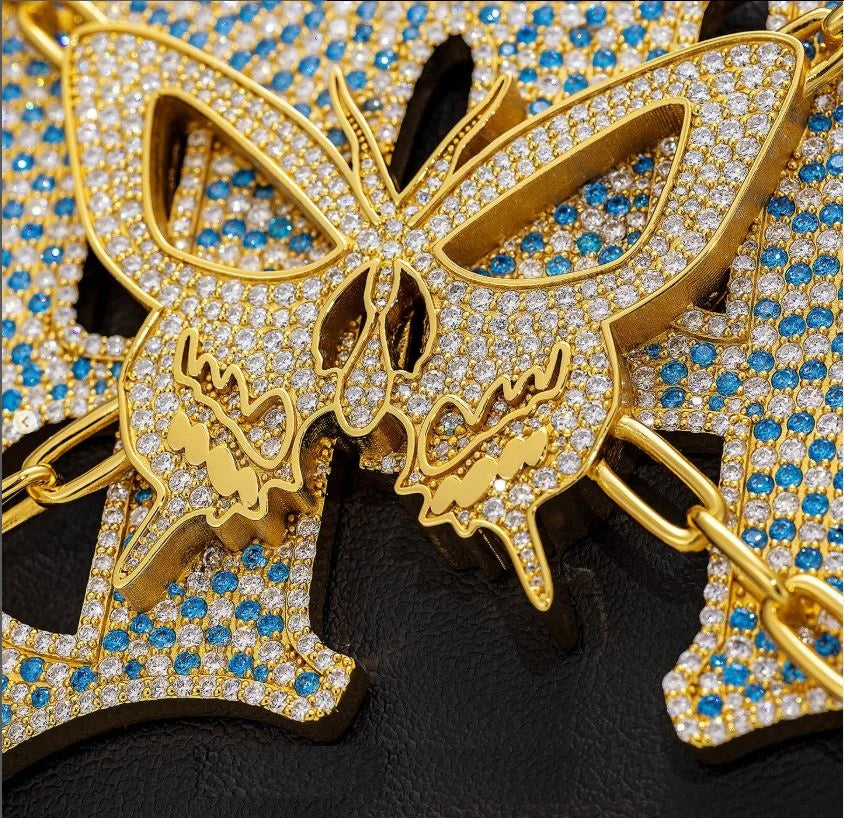 Iced Out Butterfly x Skull Art with Moissanite Diamond Pendant