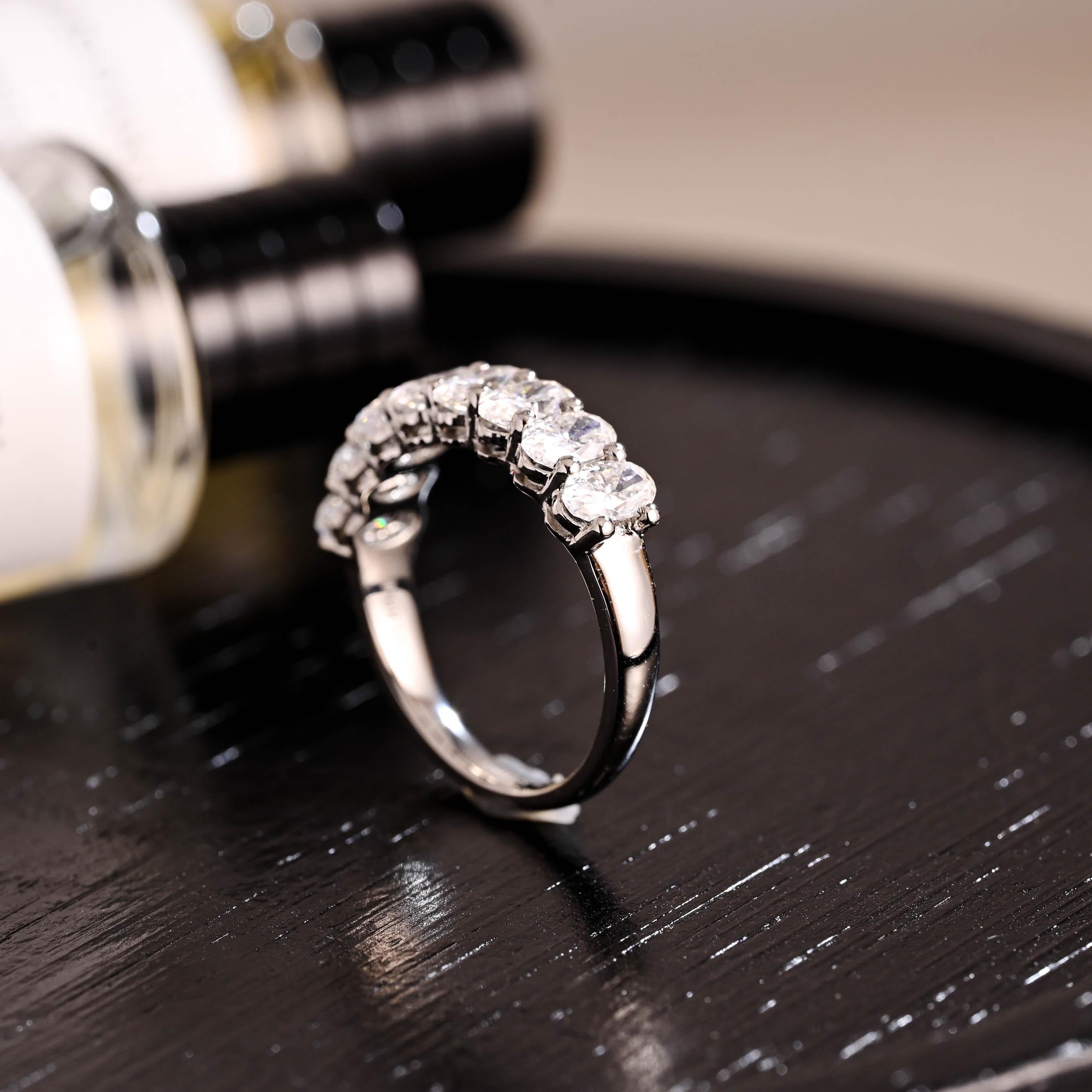 Solid Gold Crushed Ice Oval Moissanite Wedding Band, Stackable Anniversary Ring