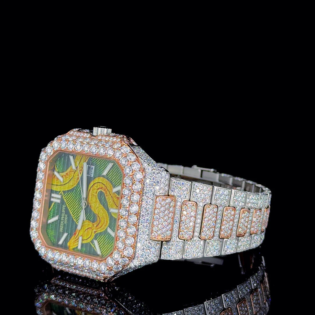 Patek Philippe Rose White Snake Dial Moissanite Diamond Watch