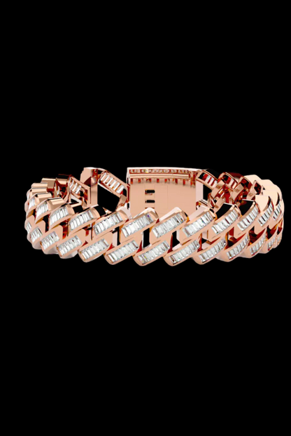 Cuban Link Prong Emerald Cut Moissanite VVS Diamond Bracelet