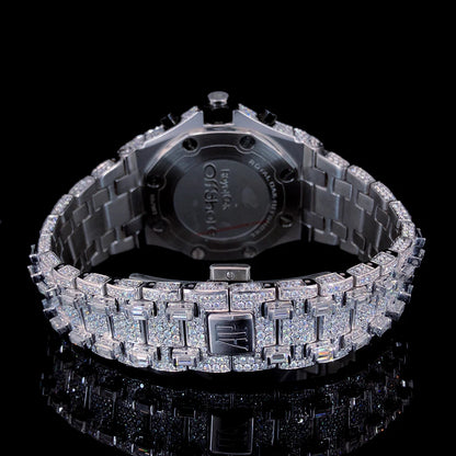 Luxury AP Silver Dial Watch with Three Time Function and Diamond Accents