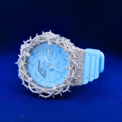 Luxury Custom Moissanite Blinged-Out G-Shock Watch with Full White Rose Flower Diamond Case