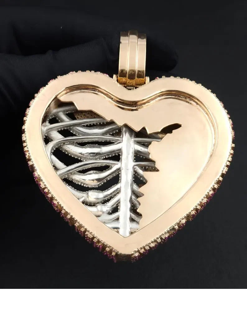 Moissanite VVS Diamonds Silver 925 Skeleton Heart Iced Out Pendant