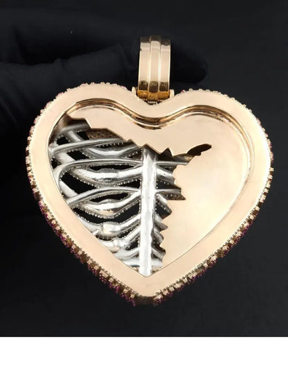Moissanite VVS Diamonds Silver 925 Skeleton Heart Iced Out Pendant