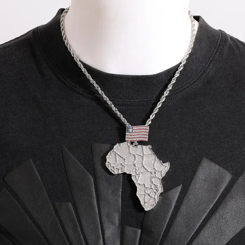 Moissanite VVS Sterling Silver Africa's Map Custom Flag Pendant