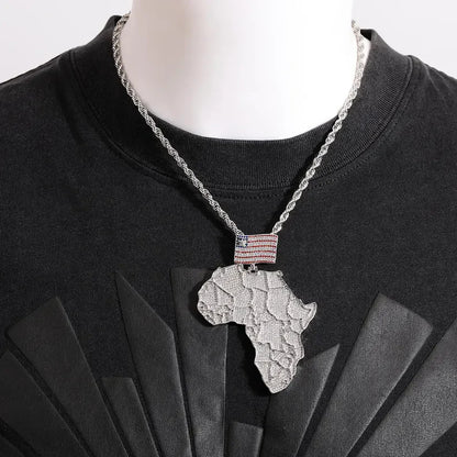 Moissanite VVS Sterling Silver Africa's Map Custom Flag Pendant