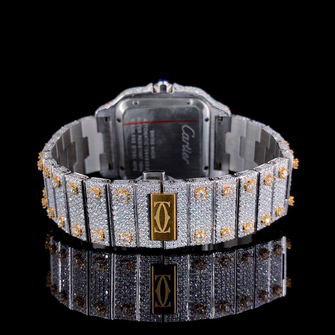Luxury Cartier Two-Tone Silver and Gold Watch with Green Arabic Dial