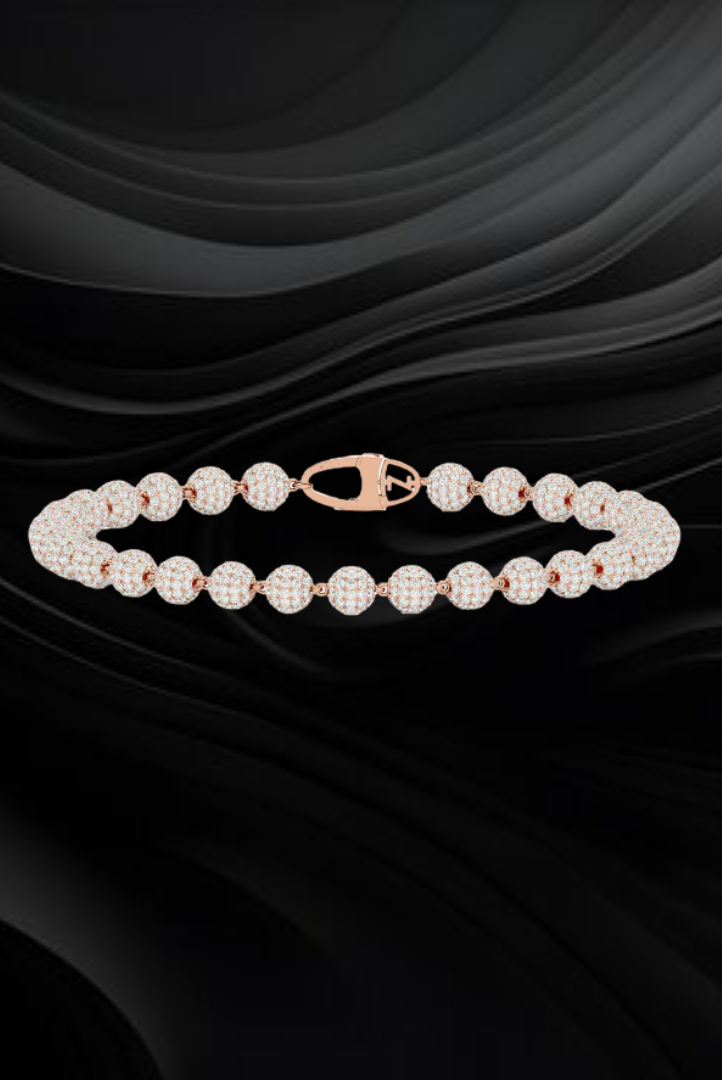 Round Iced Pearl Link Moissanite VVS Diamond Bracelet