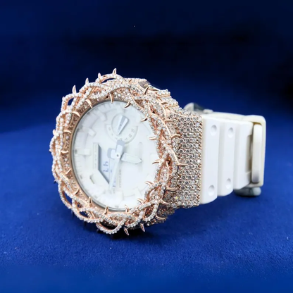 Iced-Out G-Shock with Rose White Thrones Moissanite Diamond Watch