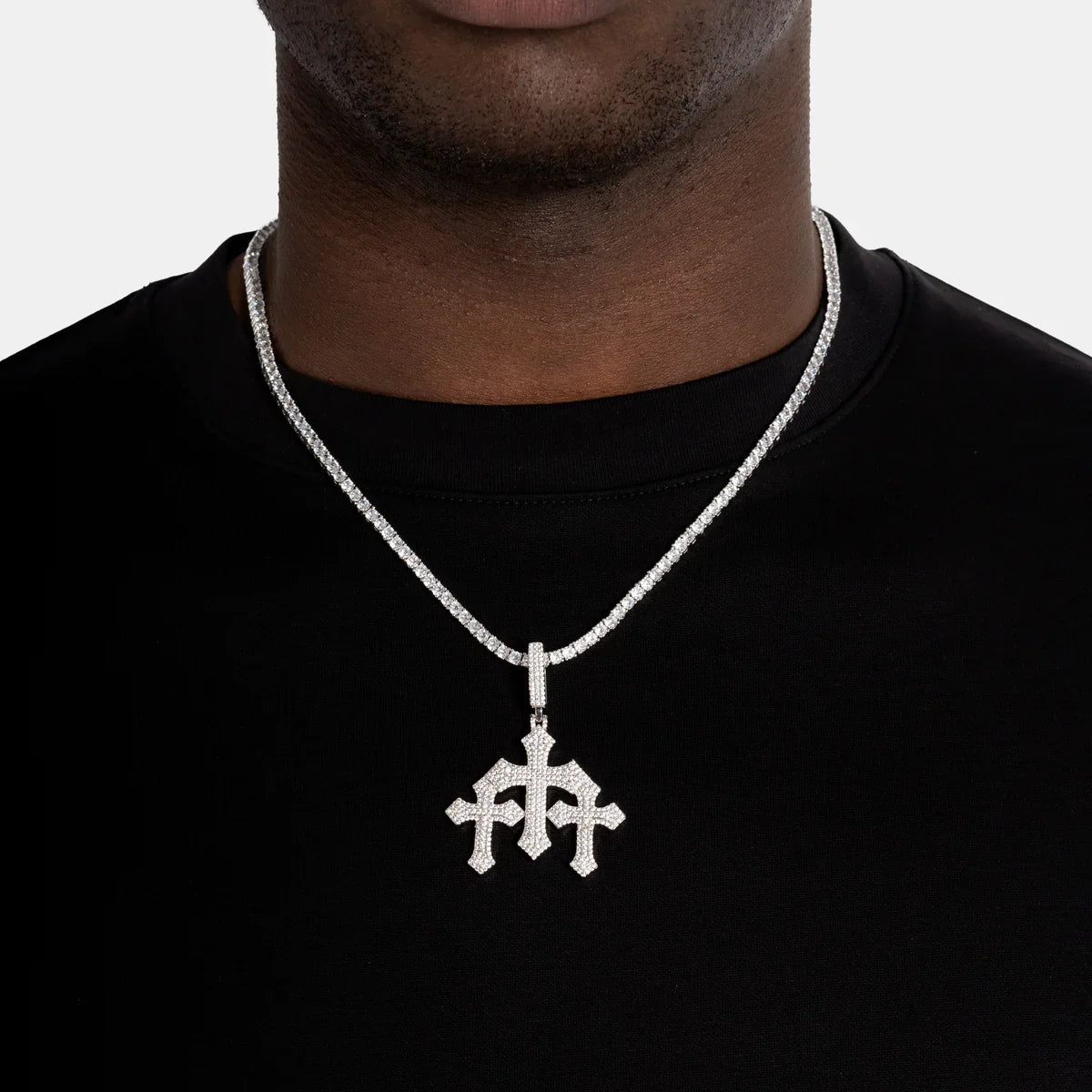 Moissanite VVS Sterling Silver Double Cross Design Pendant
