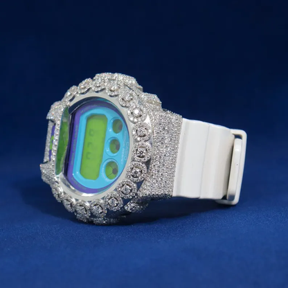 Luxury Custom G-Shock with Full White Rose Flower Moissanite Diamond Watch