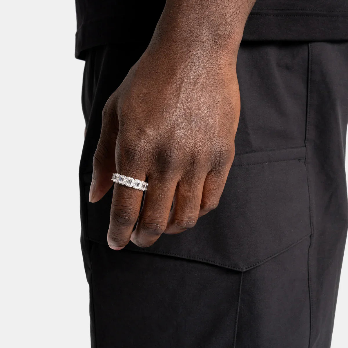 Iced Out Moissanite VVS Emerald Cut Diamond Eternity Ring