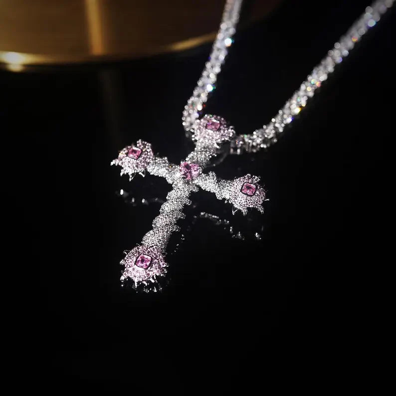Moissanite VVS Diamond Sterling Silver Luxury Custom Design Cross Chain Pendant