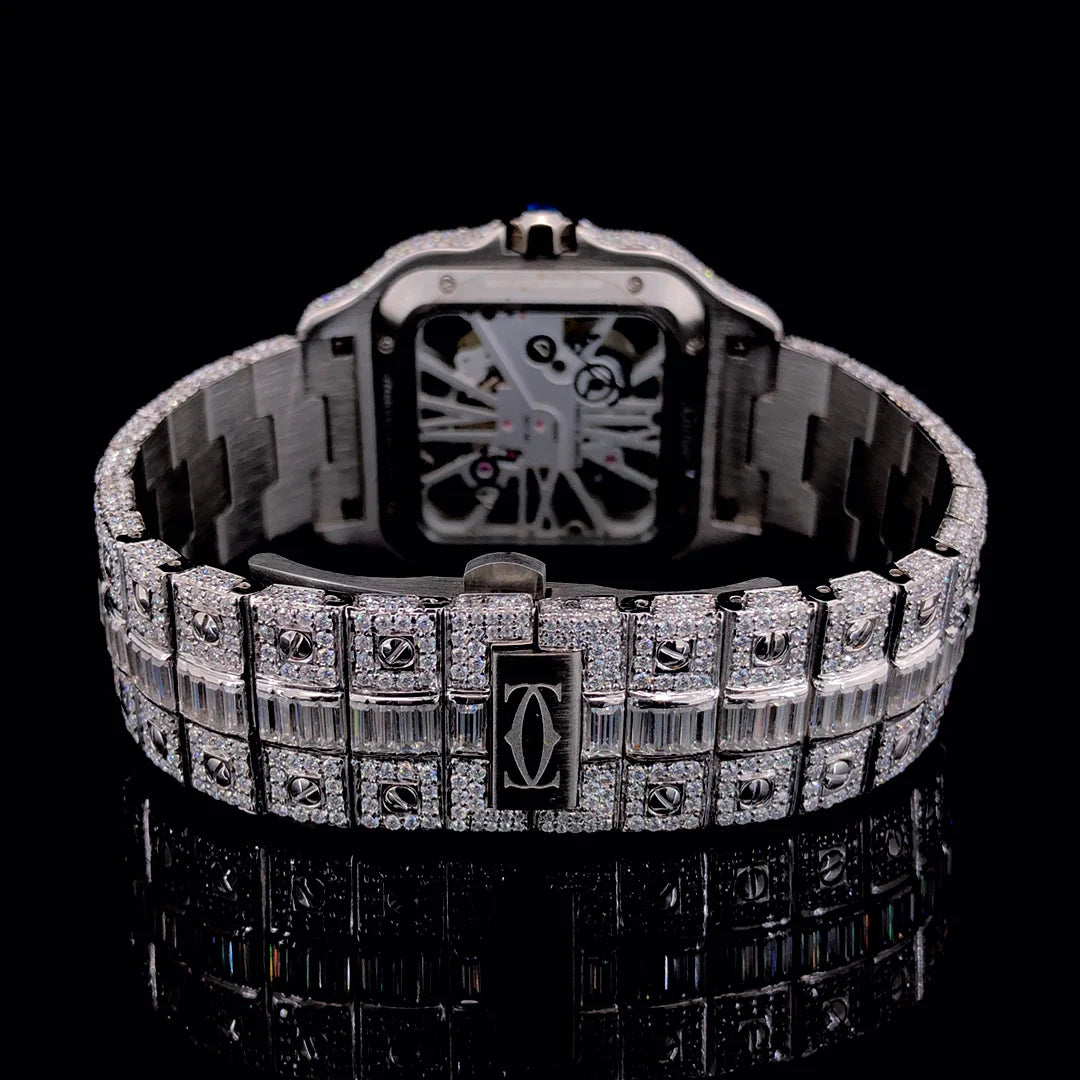 Luxury Cartier Silver with Arabic Dial Diamond Watch