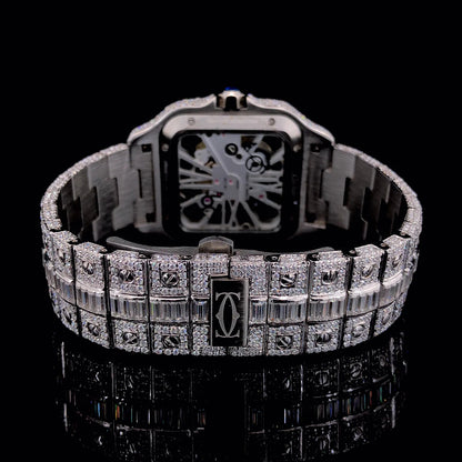 Luxury Cartier Silver with Arabic Dial Diamond Watch
