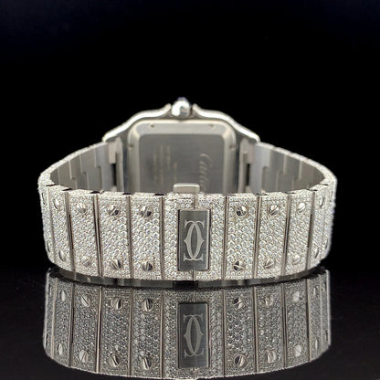 Luxury Cartier Silver with Roman Dial Diamond Watch
