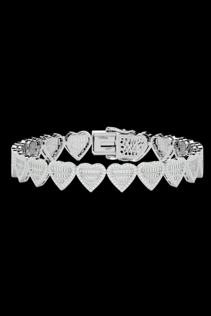 Luxurious Heart Shape Baguette Cut Moissanite VVS Diamond Women's Bracelet