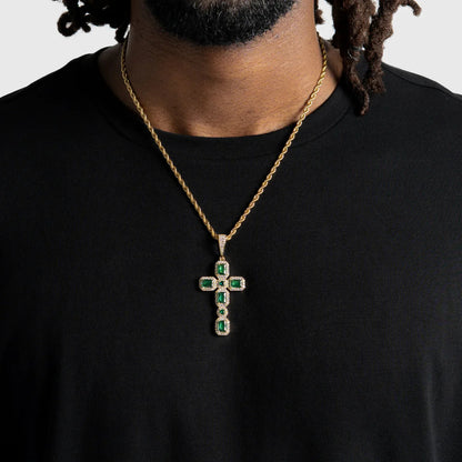 Iced Out Emerald Moissanite VVS Color Diamond Custom Cross Pendant