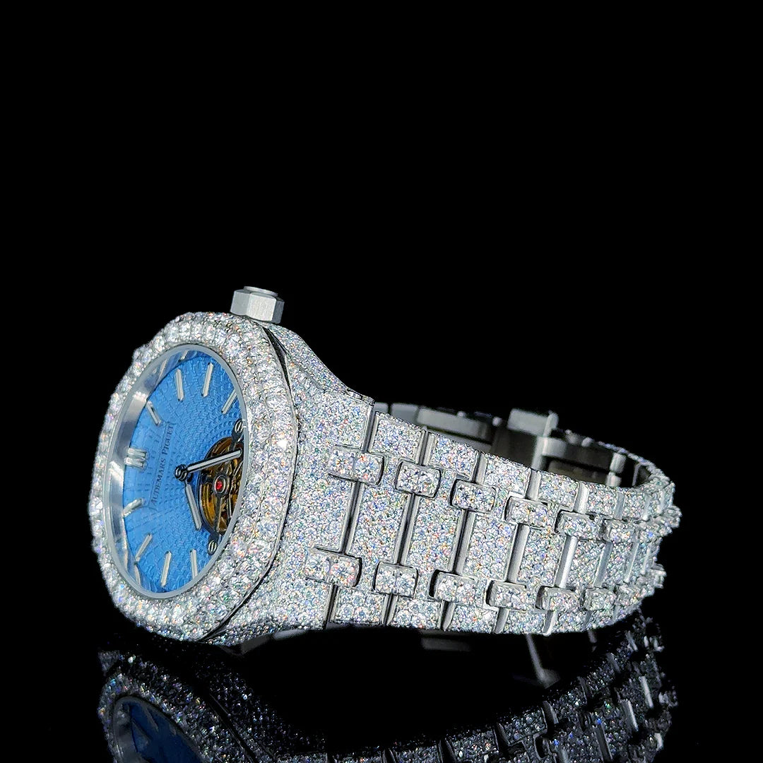 Audemars Piguet (AP) Full White with Blue Skeleton Dial Moissanite Diamond Watch