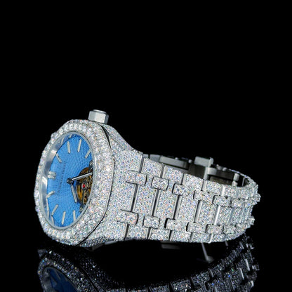 Audemars Piguet (AP) Full White with Blue Skeleton Dial Moissanite Diamond Watch