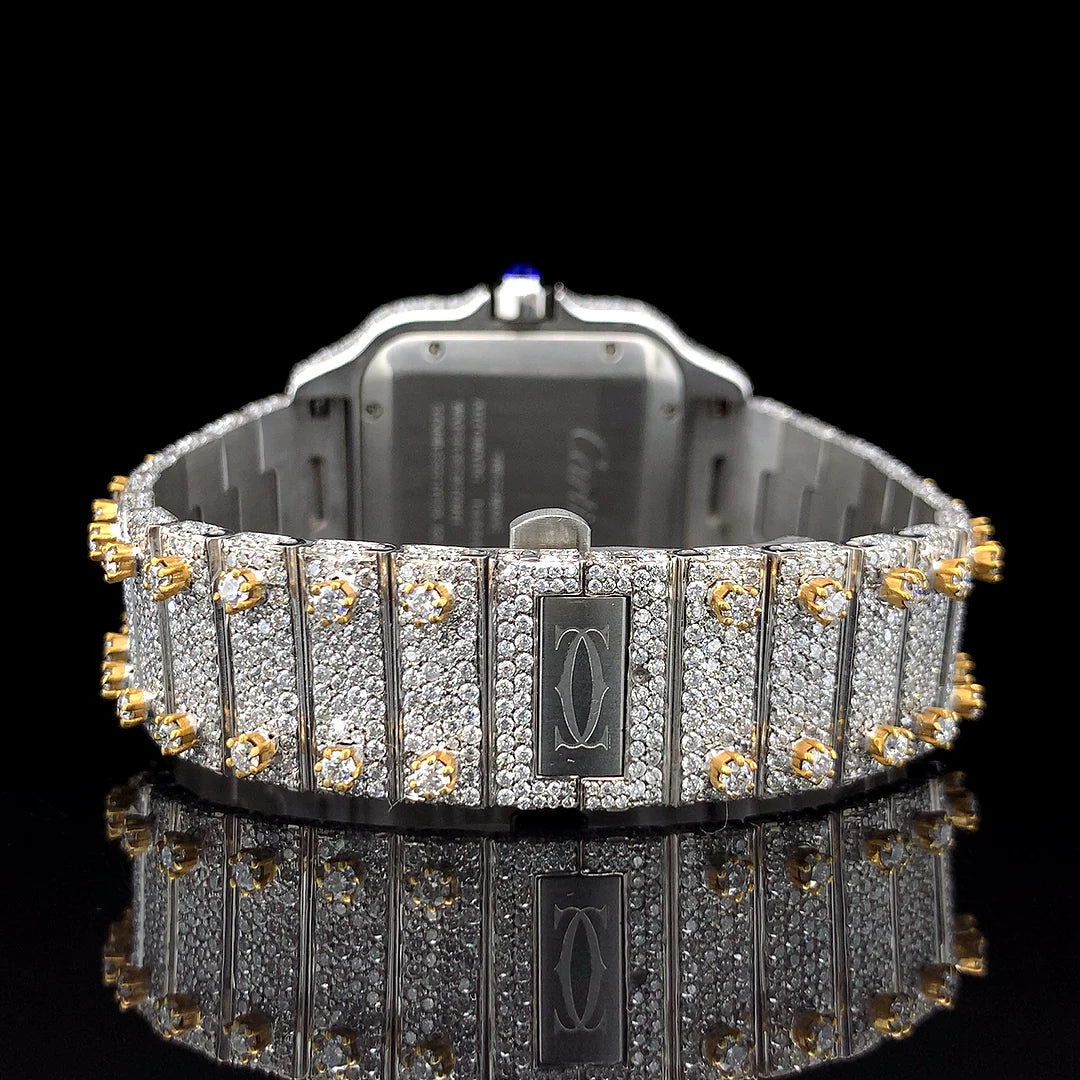 Luxury Cartier Gold Roman Dial Moissanite Diamond Watch