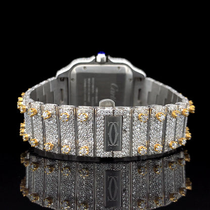 Luxury Cartier Gold Roman Dial Moissanite Diamond Watch