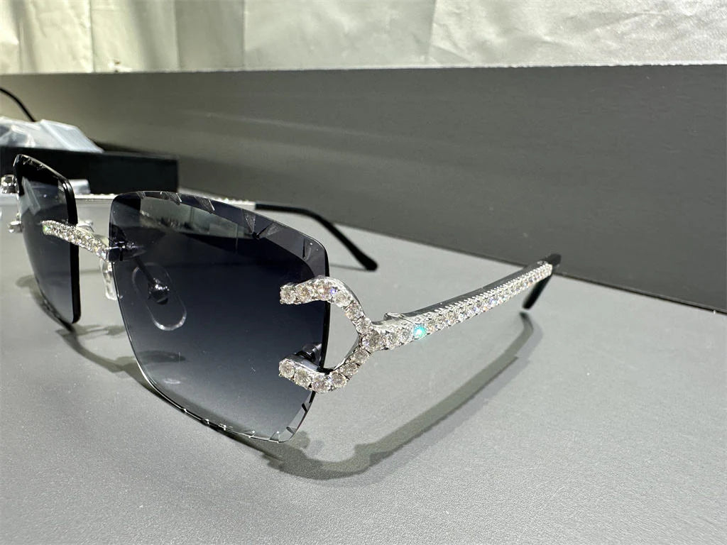 Luxury Handmade Setting and Pass Diamond Tester VVS Moissanite Diamond Sunglasses for Men Women