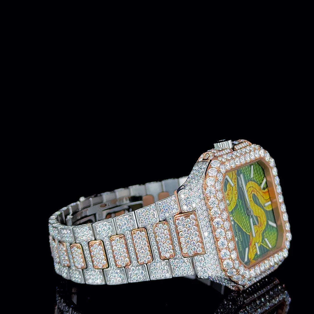Patek Philippe Rose White Snake Dial Moissanite Diamond Watch
