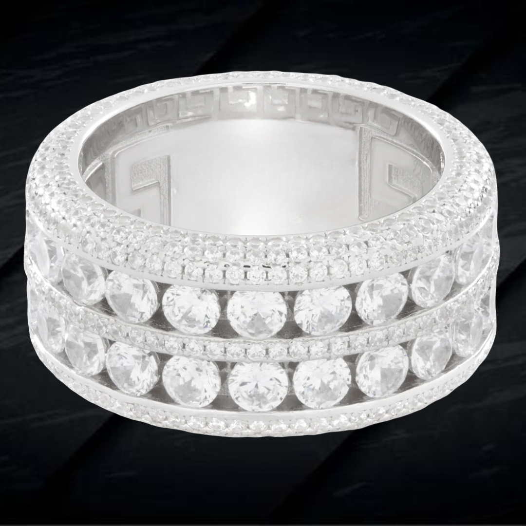 Custom 2 Band Round Cut VVS Moissanite Cluster Diamond Ring