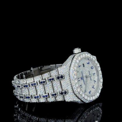 Audemars Piguet Full White & Blue Ruby with Arabic Dial Moissanite Diamond Watch