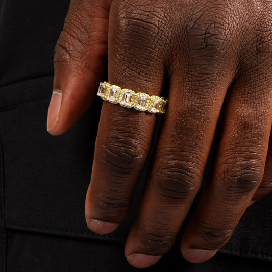Iced Out Moissanite VVS Emerald Cut Diamond Eternity Ring