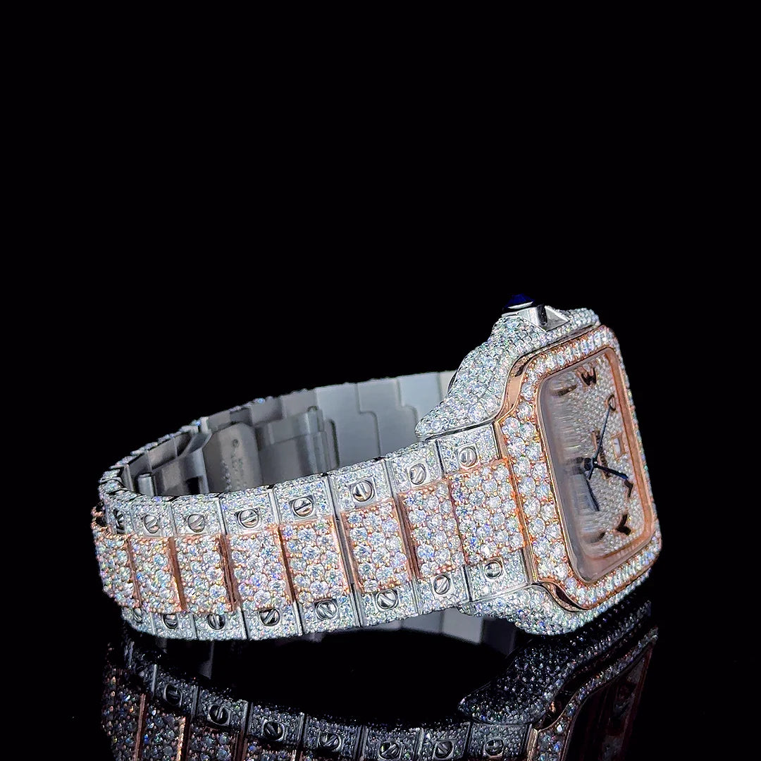 Luxury Cartier Rose White with Arabic Dial Moissanite Diamond Watch