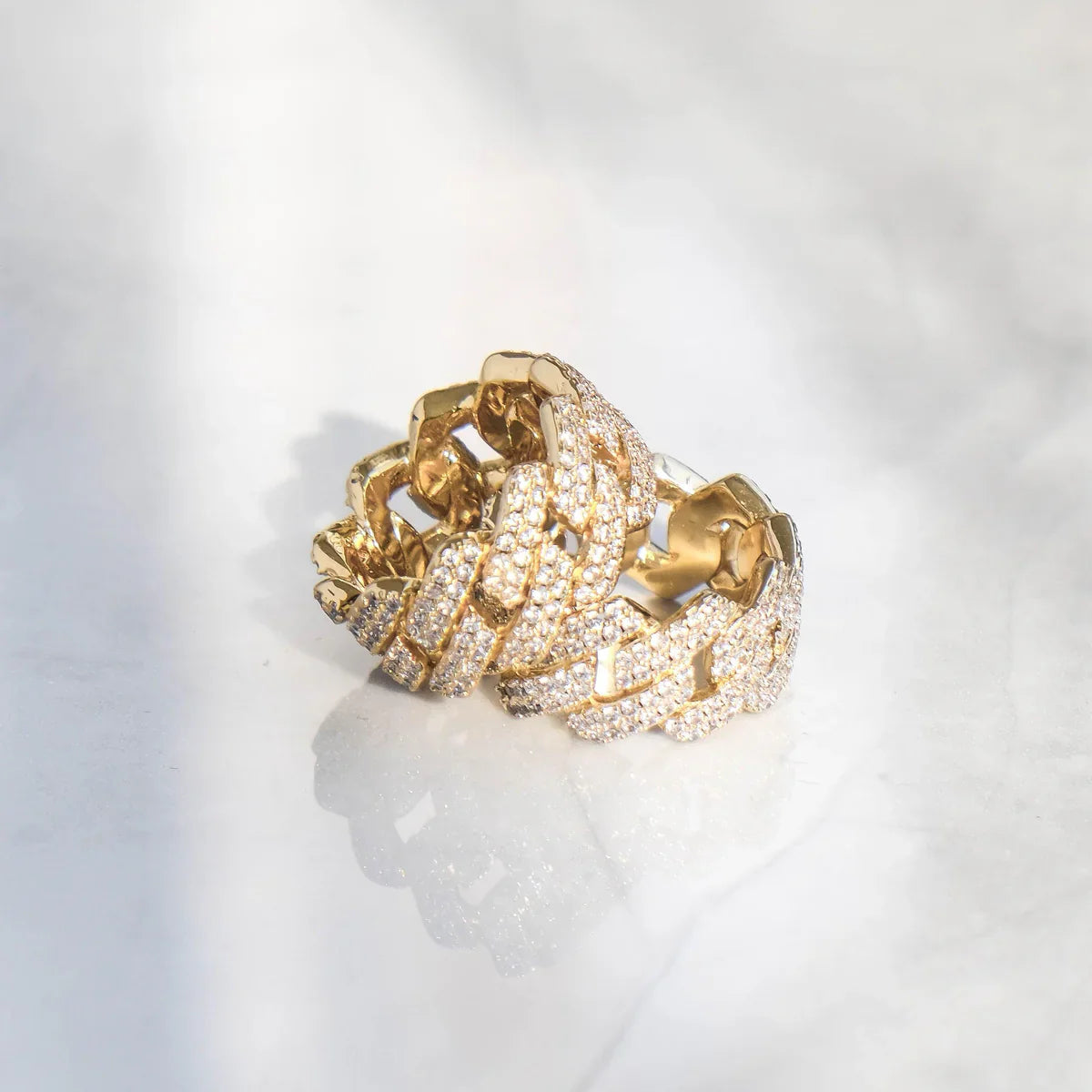 Moissanite Diamond Cuban Link Design Eternity Diamond Rings