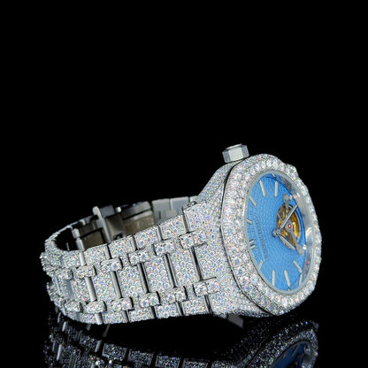 Audemars Piguet (AP) Full White with Blue Skeleton Dial Moissanite Diamond Watch