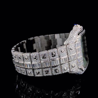 Luxury Cartier Silver with Arabic Dial Diamond Watch